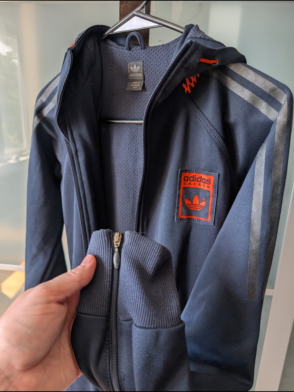 📼Rare Vintage adidas Safety Long Navy Hooded Full Zip Long Track Jacket Dress S - Picture 11 of 13